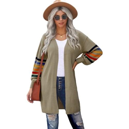 Fashion Women Cardigan Comfy Stylish Stitching Long Sleeve Striped Patchwork Sweater Female Casual Long Cardigan Autumn Tops