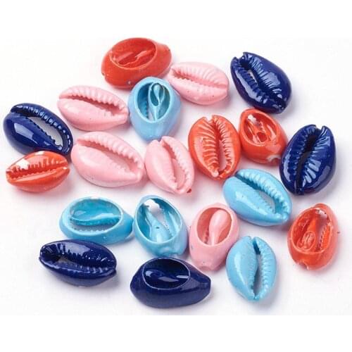 20pcs Natural Shell Beads Mixed Color Dyed Sea Cowrie Shell Loose Beads for DIY Beach Style Bracelets Earrings Jewelry Handmade