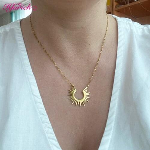 2021 Trendy Gold Stainless Steel Sun Pendant Necklace Statement Metal Collar Necklace Half Circle Spiked Femme Jewelry 2021