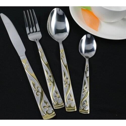 24Pcs/set Stainless Steel Cutlery Set Dinnerware Gold Plating Flower Tableware Silverware Dinner Knife Fork Spoon Dropshiping