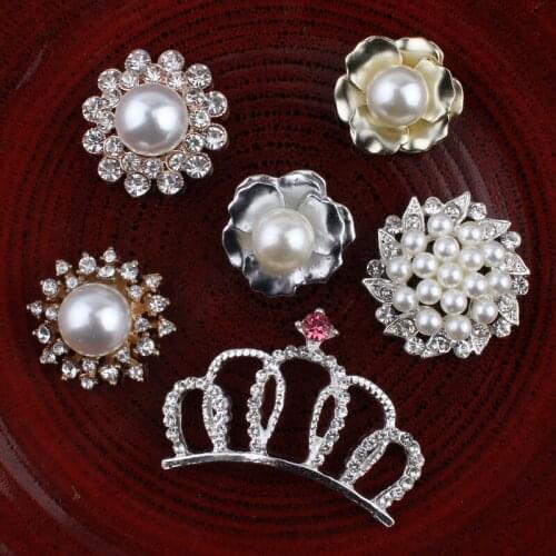 30PCS Vintage Crown/round/flower Metal Rhinestone Buttons Bling Flatback Flower Centre Crystal Buttons for Hair accessories