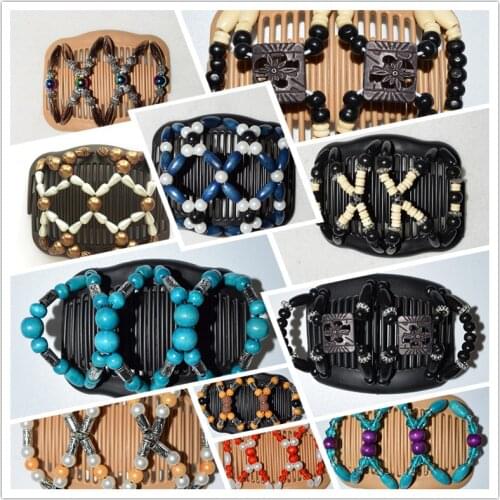 Mix model Hot-Free Shipping Fashion magic Hair Combs/Stretchy elastic Beaded Hair Clips accessories 5pcs per Lot