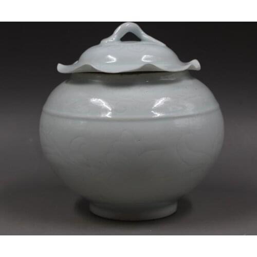 Antique QingDynasty porcelain pot,Hutian Kiln White Carved Lotus jar,Handicrafts,best collection&adornment, Free shipping