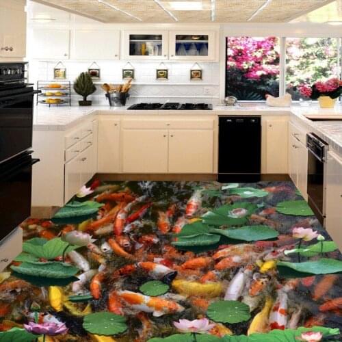 Free Shipping 3D Chinese Style carp floor stereo waterproof high-quality moisture-proof custom living room wallpaper mural