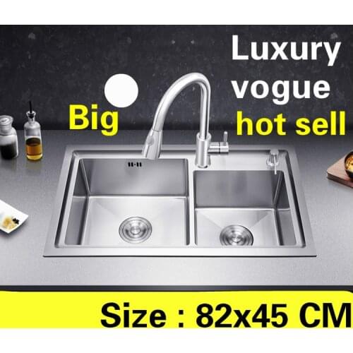 Free shipping Apartment big kitchen manual sink double groove do the dishes 304 stainless steel high quality hot sell 82x45 CM