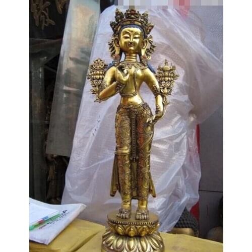 Fast shipping USPS to USA S3408 Tibet Buddhism Bronze Gild White Tara Padmapani Kwan-Yin Guan yin Buddha Statue