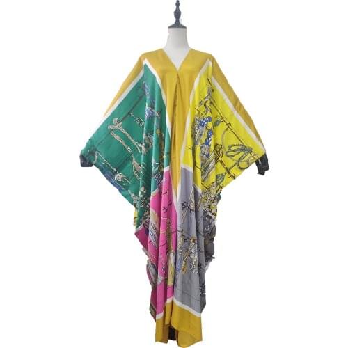 Caftan 2021 Colorful Bohemian Floral Batwing Sleeve Silk Womens Maxi Dress Traditional Kuwait Abaya Muslim Kaftan Long Dress