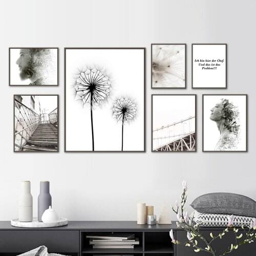 Black White Dandelion Stairs Bridge Woman Wall Art Canvas Painting Nordic Posters And Prints Wall Pictures For Living Room Decor
