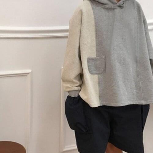 Childrens Autumn Pullover Boys And Girls Fashion Splicing Small Pocket Long Sleeve Terry Hoodie