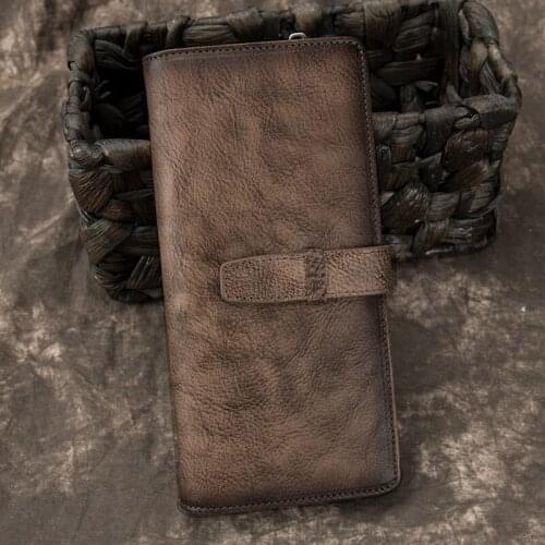 Genuine Leather Long Wallet Male Zipper Hasp Coin Pocket Clutch Handy Credit ID Cards Holder Nature Skin Men Purse Money Bag