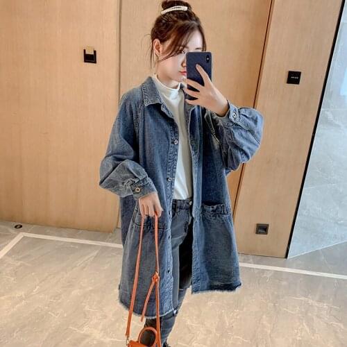Denim Jacket Women Long Cowboy Windbreaker 2020 Spring and Autumn New Fashion Casual Bf Wild Vintage Chaqueta Jeans Mujer K546