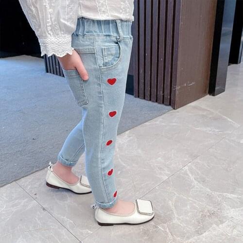 Kids Jeans Heart Pattern Toddler Jeans Casual Style Jeans Infantil Spring Autumn Toddler Girl Clothes