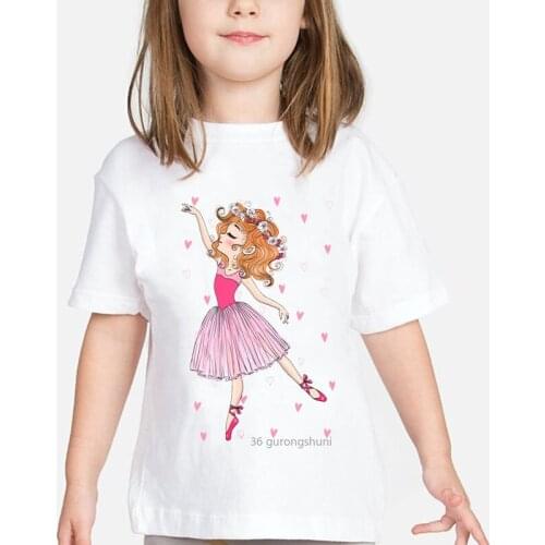 T-shirt for Girls Ballet Dancer Pink Love Print Tshirt Girls Kawaii Kids Clothes Birthday Gift Tops for Girls Harajuku Clothes