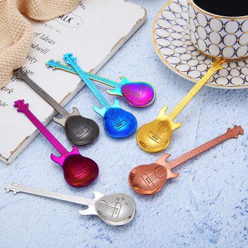 Creative Guitar Spoons Rainbow Stainless Steel Coffee&Tea Spoon Flatware Drinking Tools Dessert Spoons