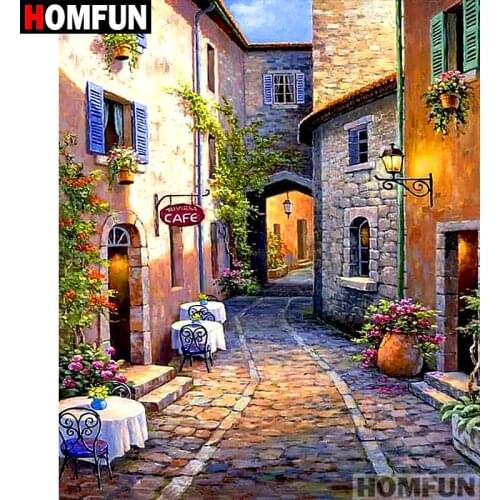 HOMFUN Square/Round Drill 5D DIY Diamond Painting "Town scenery" Embroidery Cross Stitch Full Rhinestone Decor A07147