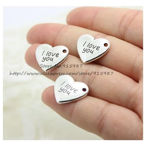 Sweet Bell 50pcs/lot Antique heart Charms I Love You Charms jewellery pendant Diy Finding 15*17mm 2C200