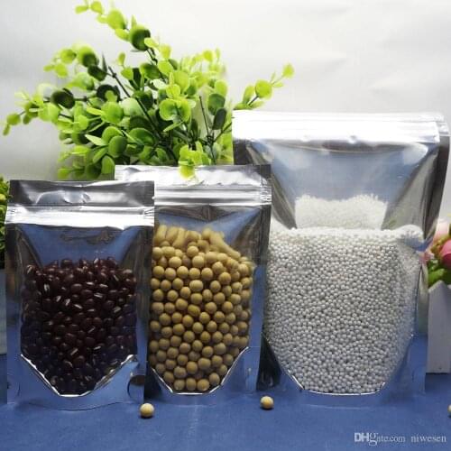 9x14cm Reusable Stand up translucent aluminium zipLock bags - Front clear Silvery plating mylar foil plastic pouch zipp