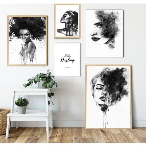 Fashion Wall Art Black White Watercolor Woman Print Sexy Home Decor Female Poster Canvas Art Beauty Wall Picture Painting Modern