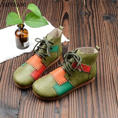 Mori Literary Retro College Style Casual Short Boots Soft Sole Round Toe Flat Single Boots Ethnic Style Mixed Colors Ankle Boots