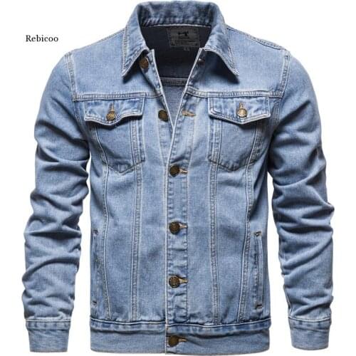 New 2021 Cotton Denim Jacket Men Casual Solid Color Lapel Single Breasted Jeans Jacket Men Autumn Slim Fit Quality Mens Jackets