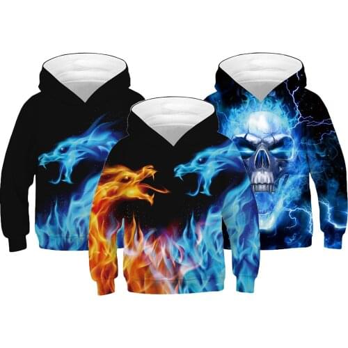 Boy Hoodies Autumn 3D Wolf Thunder Skull And Fire dragon Teenagers Sweatshirt For Boys Christmas Halloween Gift Children Coat