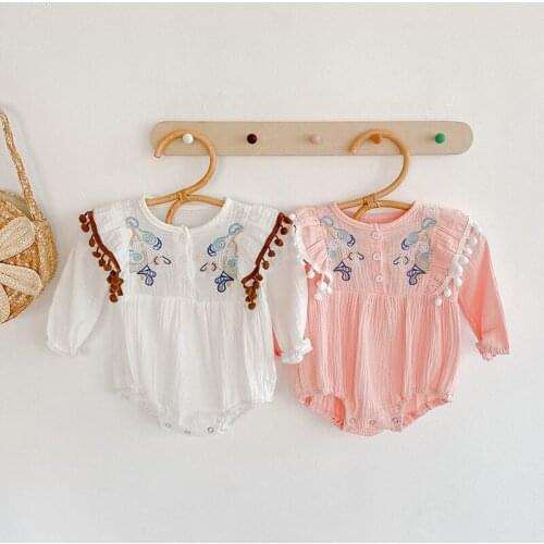 Autumn Baby Bodysuit For Girls Fashion Baby Girl Jumpsuit Flower Embroidered Long Sleeve Toddler Girl Clothes Bodysuit
