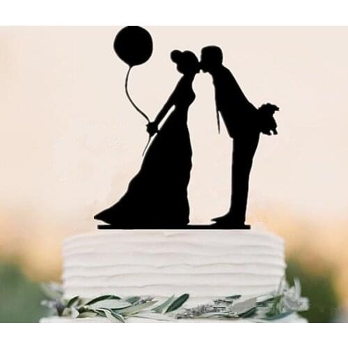 New Design Kissing Bride and Groom Wedding Cake Topper Black Acrylic Wedding Decorations Cake Accessory free shipping