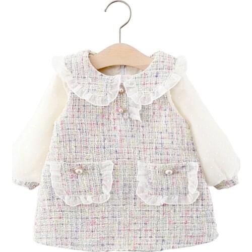 Infant Clothes 2020 Autumn New Small Fragrance Girls Dress Long Sleeve Lattice Children Dress Baby Girl Princess Dress 1-4 Years