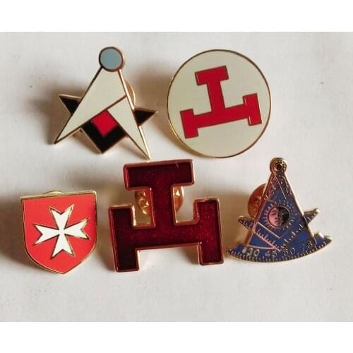 One set of 5pcs masonic lapel pin badges