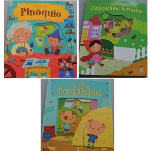 3 Books Parent Child Kids Toddler Trottie Baby Portuguese Book Cute Picture Fairy Tales Story 3D Cardboard Libros Book Age 0-3