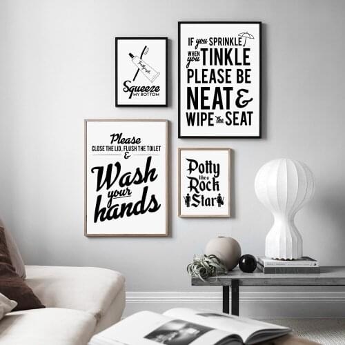 Black White Nordic Posters and Prints Funny Bathroom Quotes Rules Best Modern Toothpaste Wall Art Canvas Painting Toilet Decor