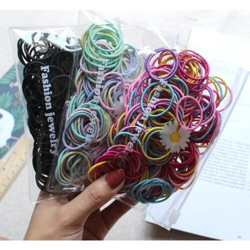 100 Pcs Children Cute Candy Solid Elastic Hair Bands Girls Hair Accessories Srunchies Black Rubber Bands Kid Hair Ties Gum