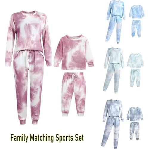 Tie-dye Print Top And Pant Set Autumn Long Sleeve Mother Daughter Family Sports Set Family Matching Outfits Family Clothing