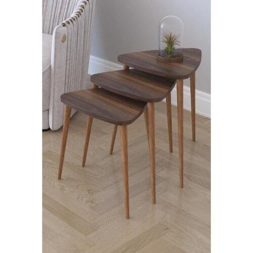 Remaks Retro Triangle Zigon Service Table With 3 Walnut Legs 100% Natural Wood Free Shipping Fast From Turkey