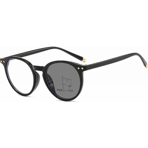 Men Photochromic Progressive Reading Sunglasses Women Look Near Far Presbyopic Spectacles Magnifier Rivet Round Frame Sunglasses