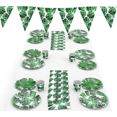 Palm Leaf Jungle Party Supplies, Green Tropical Birthdays Decorations, Monstera Leaf, Hawaiian Baby Showers, Table Setting