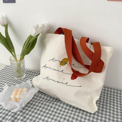 Women Ins Canvas Shoulder Bag Cotton Cloth Tote Bag Eco Friendly Large Shopping Bag Girl Foldable zipper Students Books Bag 2021