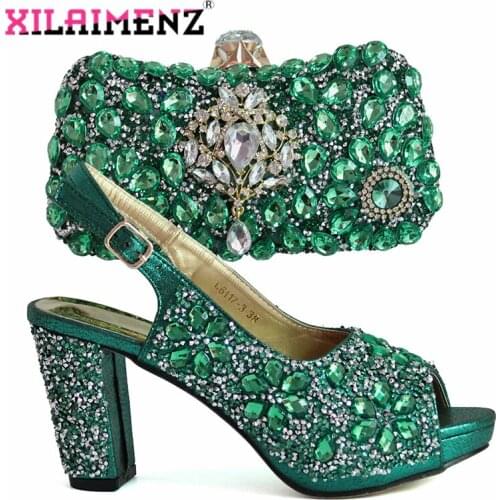 2020 Special Arrivals Women Shoes Matching Bag in Green Color High Quality Nigerian Ladies Comfortable Heels For Party