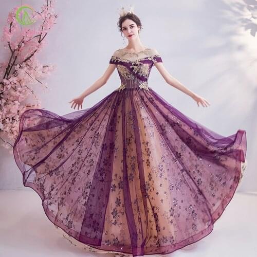 SSYFashion New Banquet Elegant Purple Evening Dress Lace Appliques Sequins A-line Long Formal Gowns Special Occasion Dresses