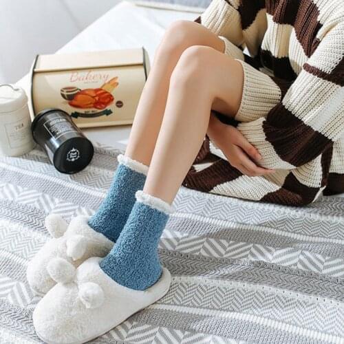 1Pair Women Plush Socks Soft Microfiber Fuzzy Warm Slipper Home Bed Floor Socks Winter