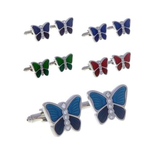 10pairs/lot Copper Enamel Crystal Butterfly Cufflinks 5 Colors Cuff Links Shirt Cuff Buttons Mens Jewelry Wholesale