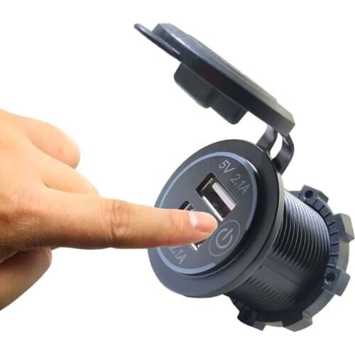 12V 24V Dual USB 2.1A LED Car Charger Adapter With Touch ON OFF Switch Power Cable For Car Boat Marine Truck Motorcycle Camper V