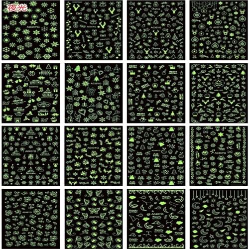 16Sheet/Kits Luminous Christmas Sticker Snowflakes Nail Art Decal,Noctilucent-Winter Manicure Snow-Design Sticker#9.5X7.5cm