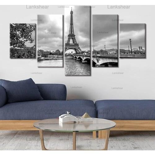Canvas Wall Art Pictures 5 Piece Paris Tower Posters and Prints Wall Art Painting Paris Scene Picture Modern Home Decoration