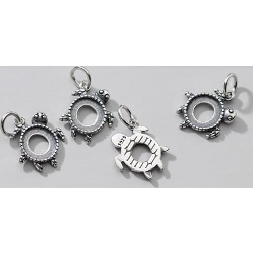 925 Sterling Silver Little Turtle Cabochon Tray Charms Semi-finished Silver Necklace Pendant Setting Base DIY Jewelry Making