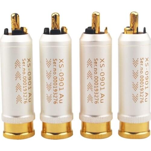 Audiophile 4 Pcs Gold Plated Red Copper Shell Amplifier Hifi Audio Video Connector RCA Plug