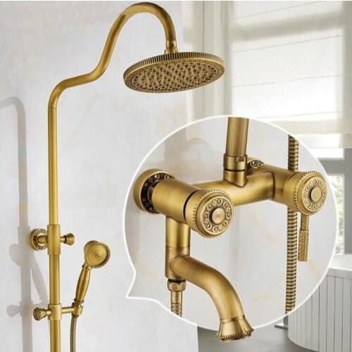 Free Shipping Antique Carved Rainfall Shower Faucet Set Wall Mounted Rainfall Bathtub Faucet Mixer Luxury Bath & Shower Faucet