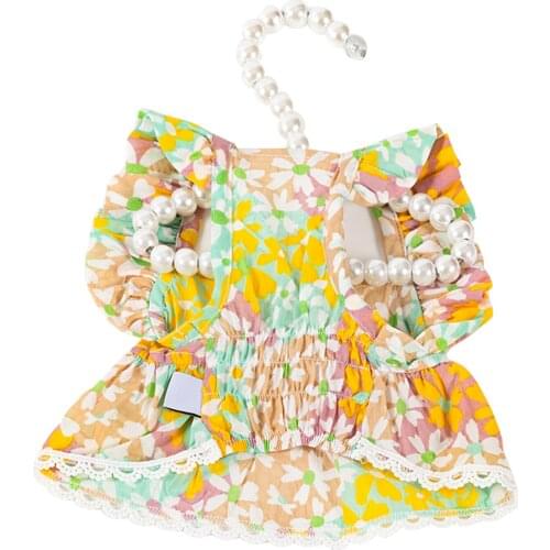 Floral Dog Dress With Lace Dogs Cat Clothes Formal Dress Summer Dress Birthday For Cat Dog