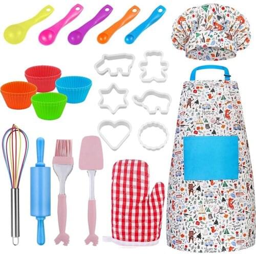 Kids Baking Set Real Baking Tools For Girl Boy Gifts Set,30 Pcs Kid Cooking Set Includes Kids Apron,Chef Hat,Oven Mitt