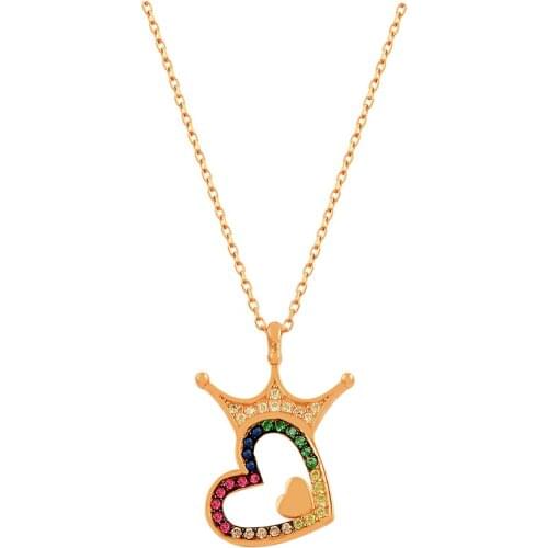 Lover Art Design Necklace My Queen Love in Love Rose Gold Multicolor Rainbow Crown Necklace 925 Sterling Silver Jewelry